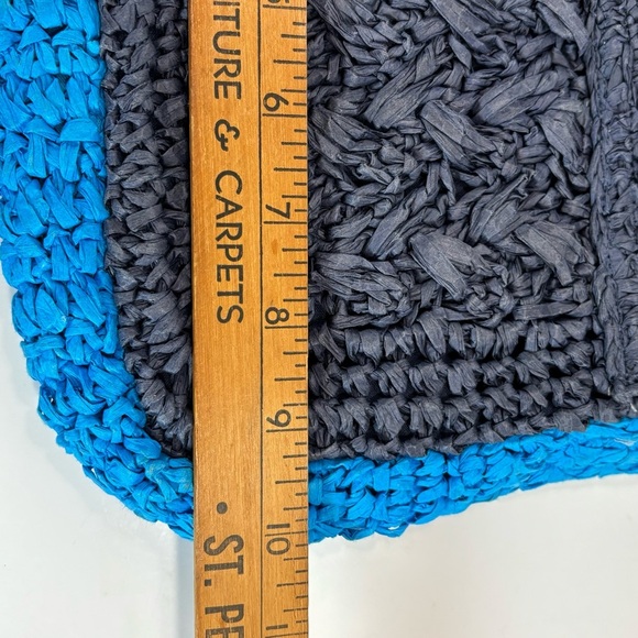 J. Crew Blue Colorblock Raffia Woven Crossbody Bag- Beach Quiet Luxury Handbag - Picture 8 of 10